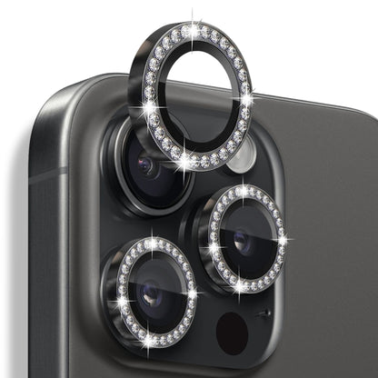 For iPhone 16 Pro / 16 Pro Max NORTHJO Rhinestone Camera Lens Protector Tempered Glass Metal Ring Film(Graphite) - iPhone 16 Pro Max Tempered Glass by NORTHJO | Online Shopping UK | buy2fix