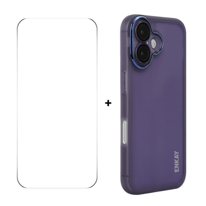 For iPhone 16 Plus ENKAY Hat-Prince Translucent Matte TPU Phone Case with Lens Film + 9H Big Arc Edge Film(Purple) - iPhone 16 Plus Cases by ENKAY | Online Shopping UK | buy2fix