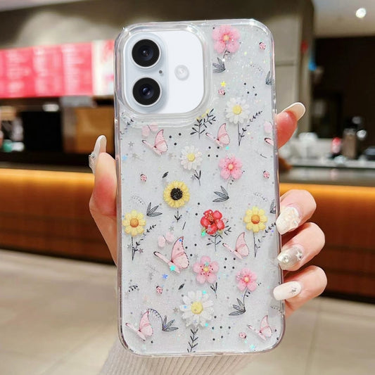 For iPhone 16 Spring Garden Epoxy TPU Phone Case(F01 Love of Butterfly) - iPhone 16 Cases by buy2fix | Online Shopping UK | buy2fix