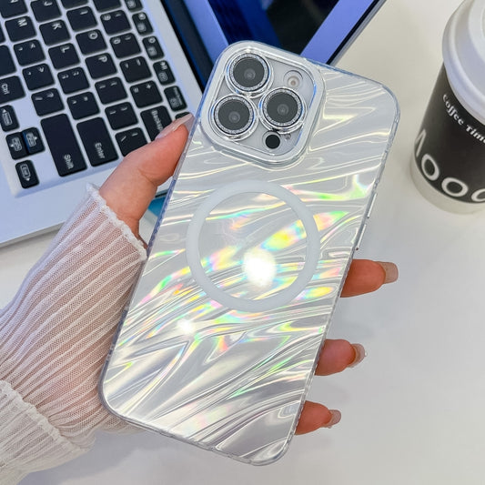 For iPhone 16 Pro Max Plating Texture MagSafe TPU Phone Case with Glitter Lens Film(White Water Ripples) - iPhone 16 Pro Max Cases by buy2fix | Online Shopping UK | buy2fix