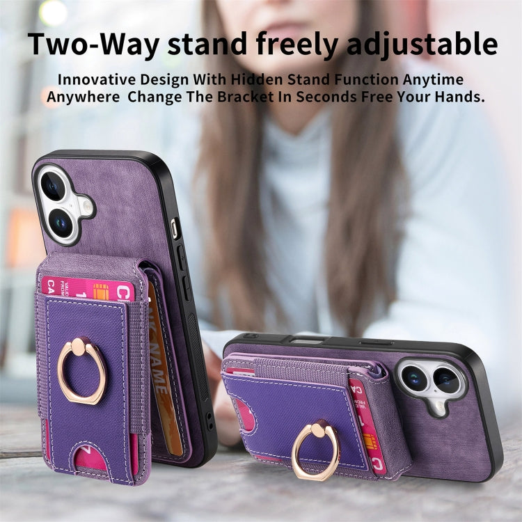 For iPhone 16 Retro Splitable Magnetic Stand Card Bag Leather Phone Case(Purple) - iPhone 16 Cases by buy2fix | Online Shopping UK | buy2fix