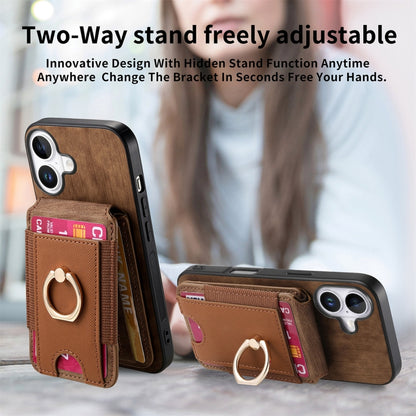 For iPhone 16 Retro Splitable Magnetic Stand Card Bag Leather Phone Case(Brown) - iPhone 16 Cases by buy2fix | Online Shopping UK | buy2fix