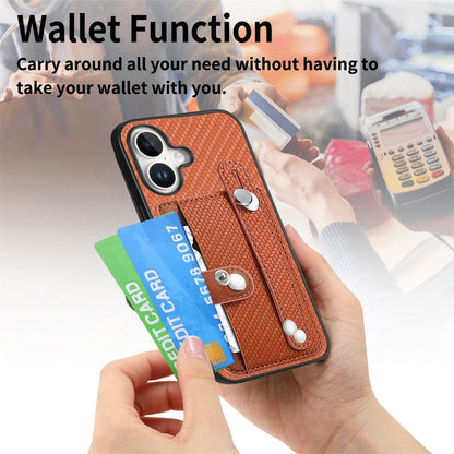 For iPhone 16 Plus Wristband Kickstand Card Wallet Back Phone Case with Tool Knife(Brown) - iPhone 16 Plus Cases by buy2fix | Online Shopping UK | buy2fix