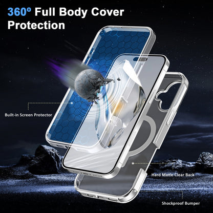 For iPhone 16 Frosted Skin Feel MagSafe Holder 360 Full Body Phone Case(Transparent) - iPhone 16 Cases by buy2fix | Online Shopping UK | buy2fix