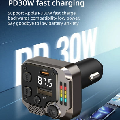 C68 Dual Port Bluetooth FM Transmitter PD 30W Car Charger Music Player Hands-Free Call - Bluetooth Car Kits by buy2fix | Online Shopping UK | buy2fix