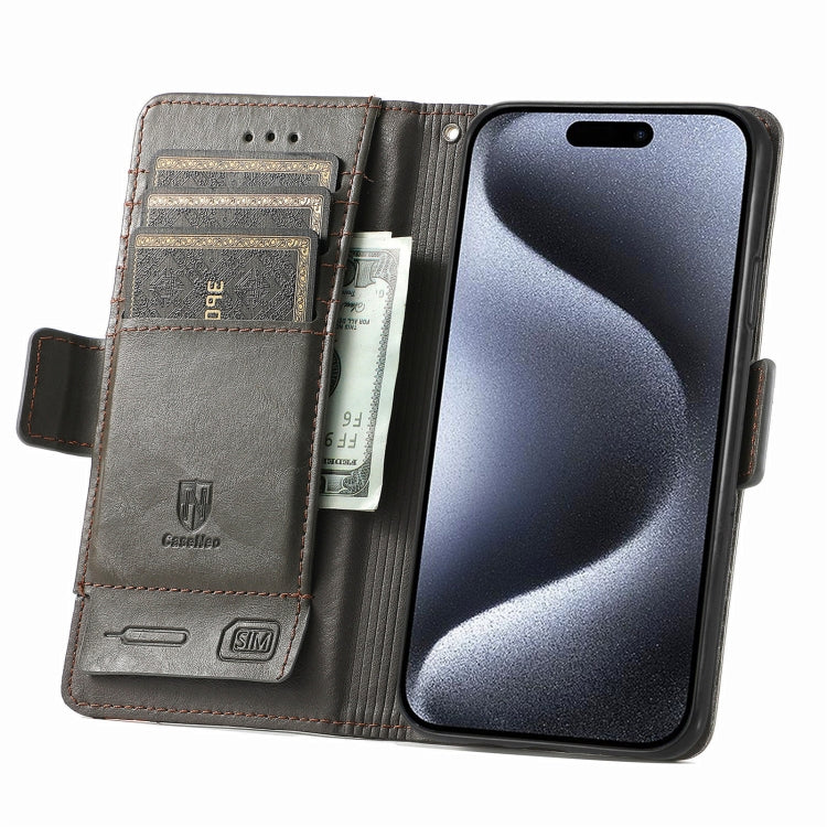 For iPhone 16 Plus CaseNeo Splicing Dual Magnetic Buckle Leather Phone Case(Gray) - iPhone 16 Plus Cases by buy2fix | Online Shopping UK | buy2fix