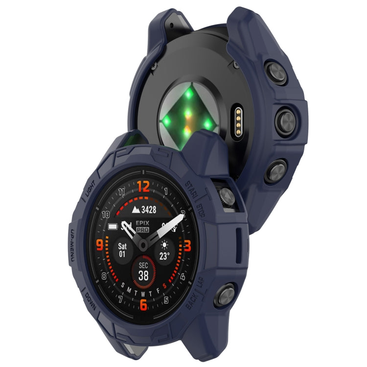 For Garmin Fenix E 47mm Armor Hollow TPU Half Coverage Watch Protective Case(Midnight Blue) - Watch Cases by buy2fix | Online Shopping UK | buy2fix