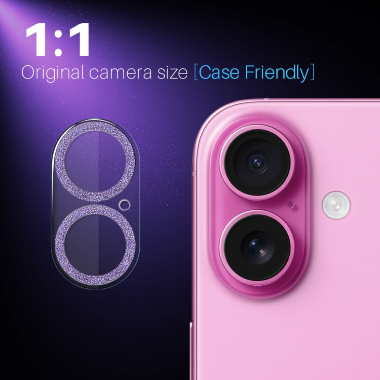 For iPhone 16 / 16 Plus NORTHJO Camera Lens Protector Glitter Ring 3D Tempered Glass Film(Purple) - iPhone 16 Plus Tempered Glass by NORTHJO | Online Shopping UK | buy2fix