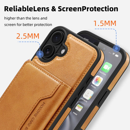 For iPhone 16 Plus Shield Multi-functional MagSafe Card Bag Phone Case(Brown) - iPhone 16 Plus Cases by buy2fix | Online Shopping UK | buy2fix