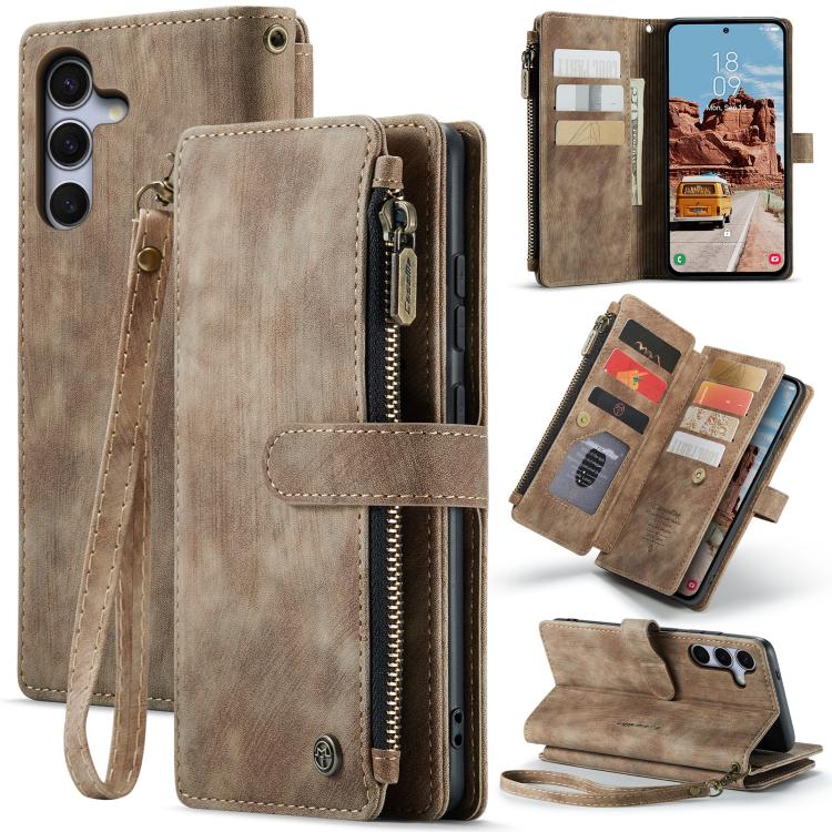 For Samsung Galaxy S25+ 5G CaseMe C30 Card Slots Zipper Wallet Leather Phone Case(Brown) - Galaxy S25+ 5G Cases by CaseMe | Online Shopping UK | buy2fix