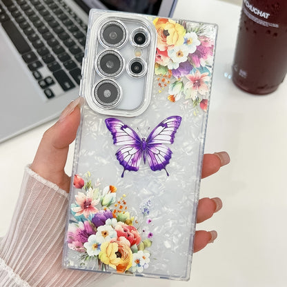 For Samsung Galaxy S25 Ultra 5G Plating Texture Butterfly TPU Phone Case with Glitter Lens Film(Flowers Butterflies HU1) - Galaxy S25 Ultra 5G Cases by buy2fix | Online Shopping UK | buy2fix