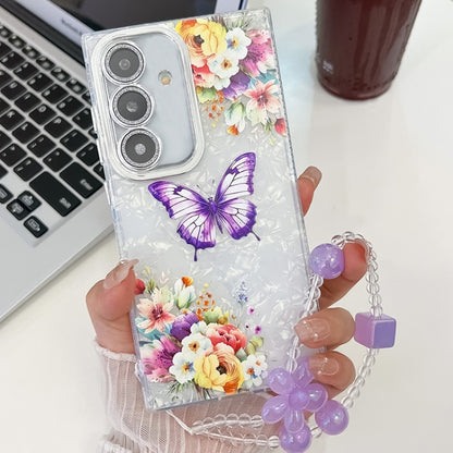 For Samsung Galaxy S25+ 5G Plating Texture Butterfly Wristband TPU Phone Case with Glitter Lens Film(Flowers Butterflies HU1) - Galaxy S25+ 5G Cases by buy2fix | Online Shopping UK | buy2fix