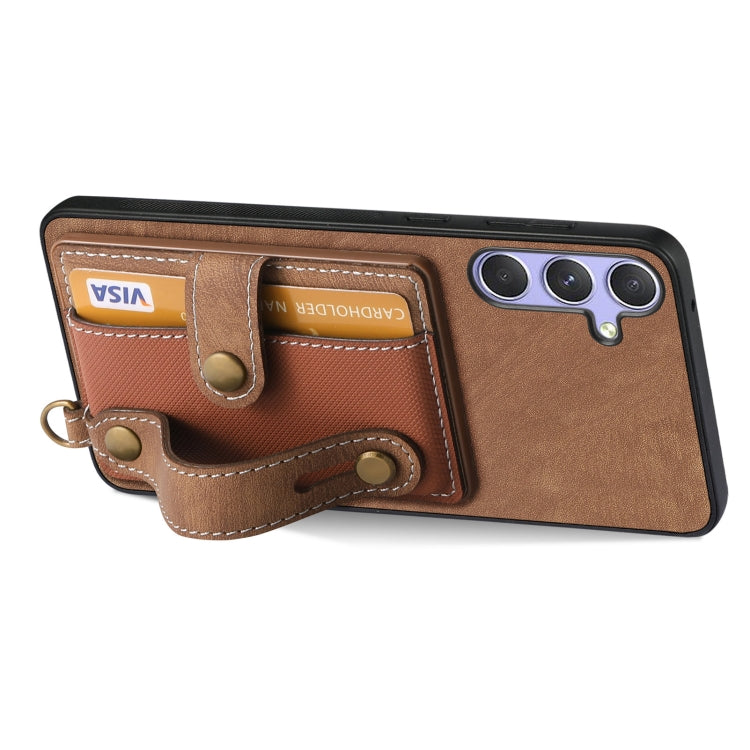 For Samsung Galaxy S25 Ultra 5G Retro Cross Wristband Wallet Leather Back Phone Case(Brown) - Galaxy S25 Ultra 5G Cases by buy2fix | Online Shopping UK | buy2fix