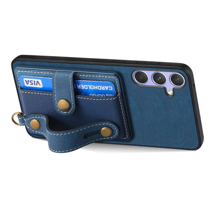 For Samsung Galaxy S25 Ultra 5G Retro Cross Wristband Wallet Leather Back Phone Case(Blue) - Galaxy S25 Ultra 5G Cases by buy2fix | Online Shopping UK | buy2fix