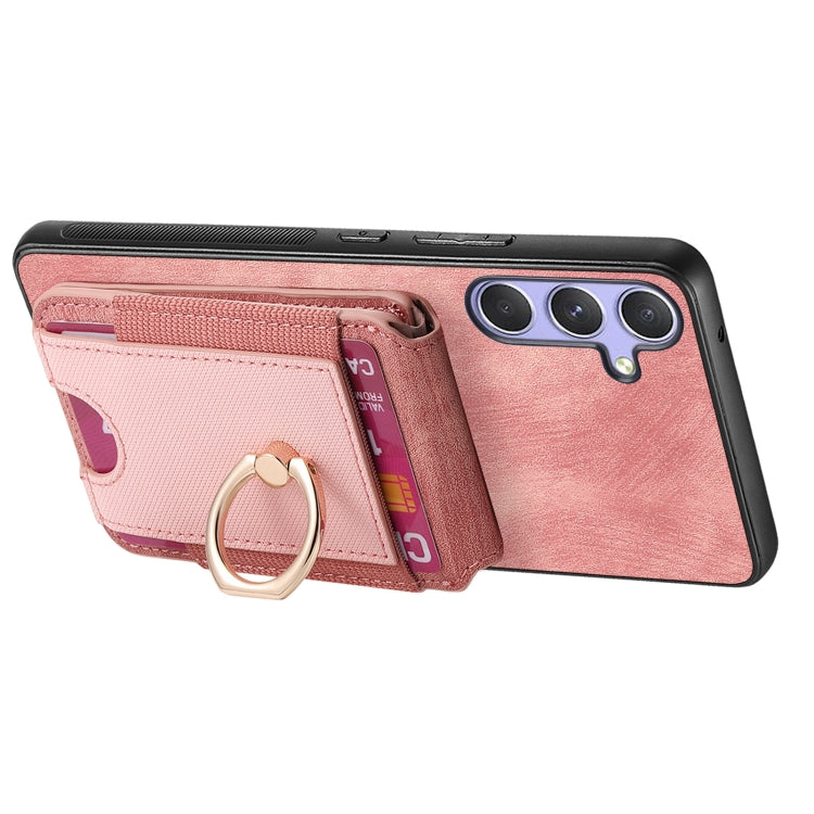 For Samsung Galaxy S25 5G Retro Splitable Magnetic Stand Card Bag Leather Phone Case(Pink) - Galaxy S25 5G Cases by buy2fix | Online Shopping UK | buy2fix