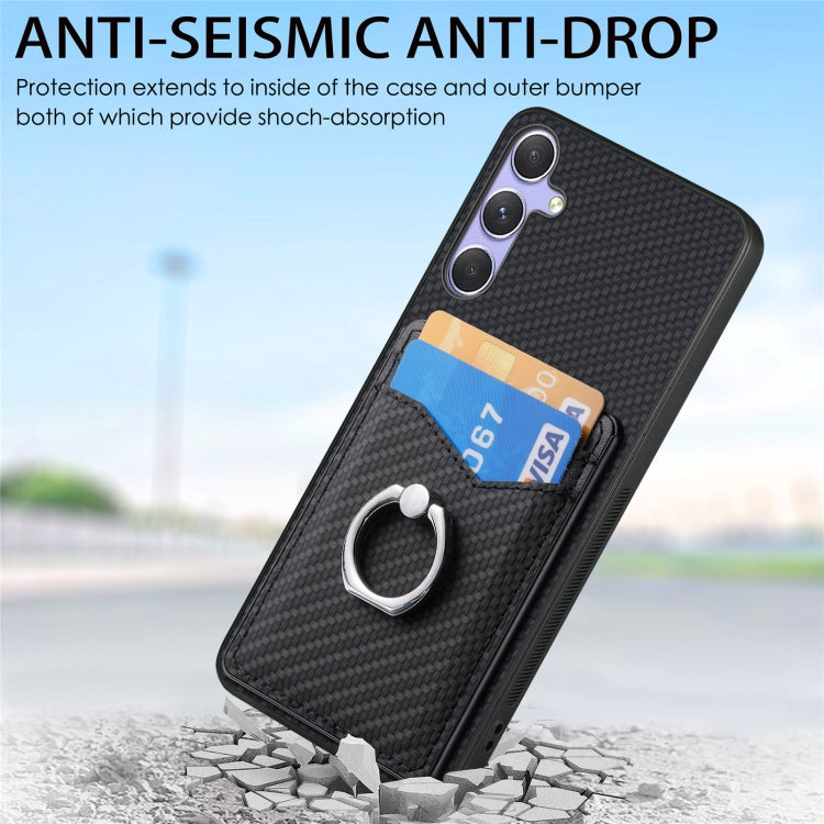 For Samsung Galaxy S25+ 5G Carbon Fiber Card Wallet Ring Phone Case(Brown) - Galaxy S25+ 5G Cases by buy2fix | Online Shopping UK | buy2fix