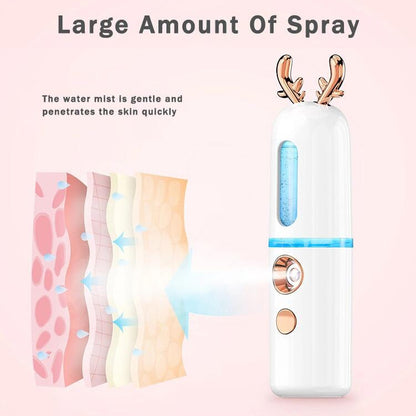 Facial Steamer Nano Spray Water Replenishing Instrument Portable Cold Spray Machine Charging Beauty Instrument Automatic Alcohol Sprayer, Style:Cute Deer(White) - Beauty Instrument by buy2fix | Online Shopping UK | buy2fix