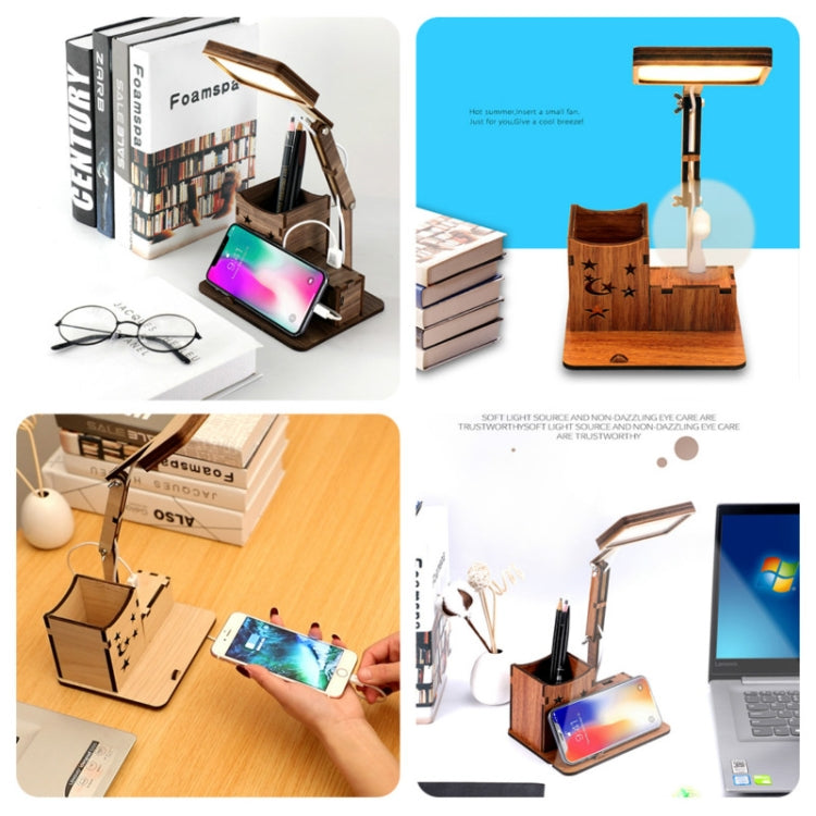 Wooden Multi-function Touch USB Pen Holder Desk Lamp Student Desktop Charging Reading Lamp Led Eye Protection Table Lamp, Style:USB Charging Built-in Battery(Maple White) - Desk Lamps by buy2fix | Online Shopping UK | buy2fix