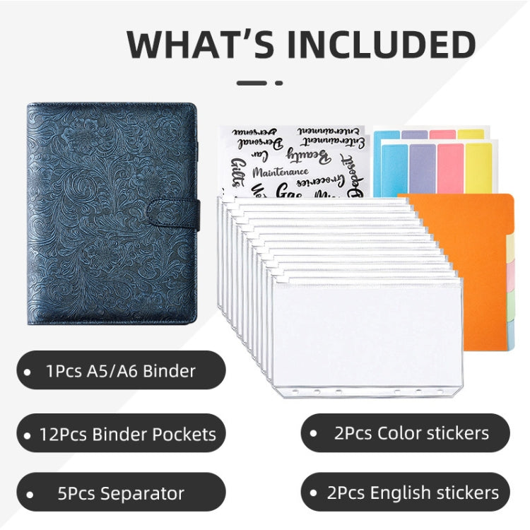 A5 YMX-007 PU Leather Budget Binder Notebook Embossed Model Handbook(Dark Black) - Notebooks by buy2fix | Online Shopping UK | buy2fix