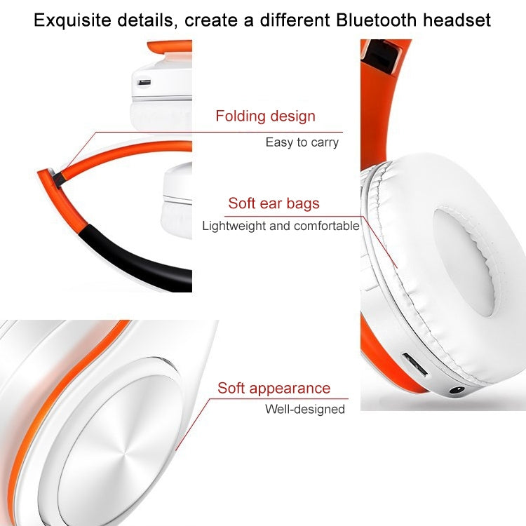 LPT660 Foldable Stereo Bluetooth Headset MP3 Player, Support 32GB TF Card & 3.5mm AUX(White Orange) - Headset & Headphone by buy2fix | Online Shopping UK | buy2fix