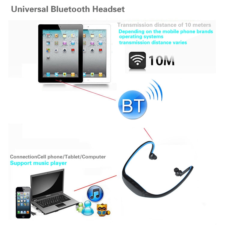 S9 Wireless Sports Bluetooth Earphones for iPhone Huawei XiaoMi Phone, Support TF / SD Card & Microphone(Blue) - Neck-mounted Earphone by buy2fix | Online Shopping UK | buy2fix