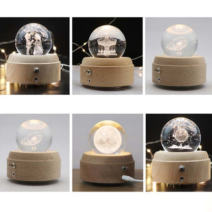 Girl Bedside Lamp Crystal Ball Wooden Base Music Box Charging Glow Rotating Night Light, Random Music(Ferris Wheel) - Novelty Lighting by buy2fix | Online Shopping UK | buy2fix