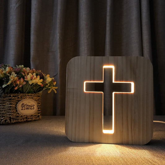 2.5W Cross Pine Craft Table Lamp Wooden LED Night Light(Warm White Light) - Novelty Lighting by buy2fix | Online Shopping UK | buy2fix