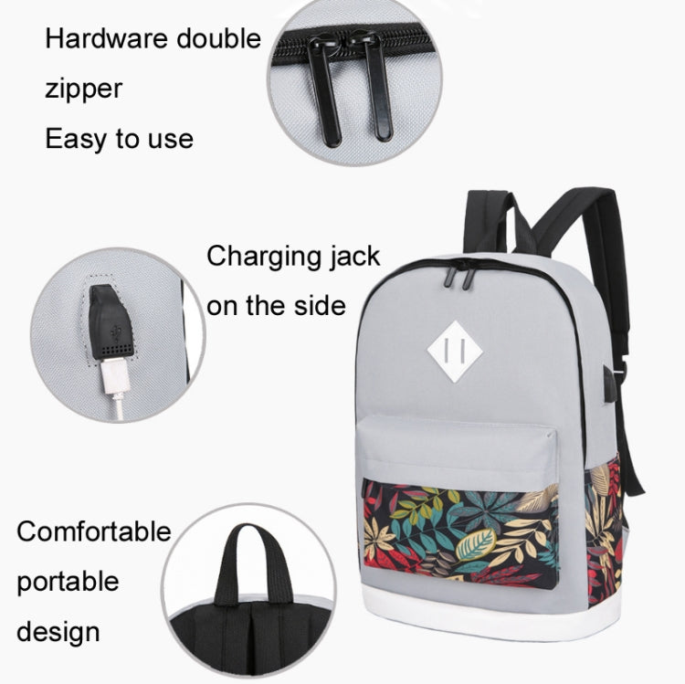 3 in 1 College Style Casual Backpack Student USB Charging Backpack(Light Grey) - Double-shoulder Bags by buy2fix | Online Shopping UK | buy2fix