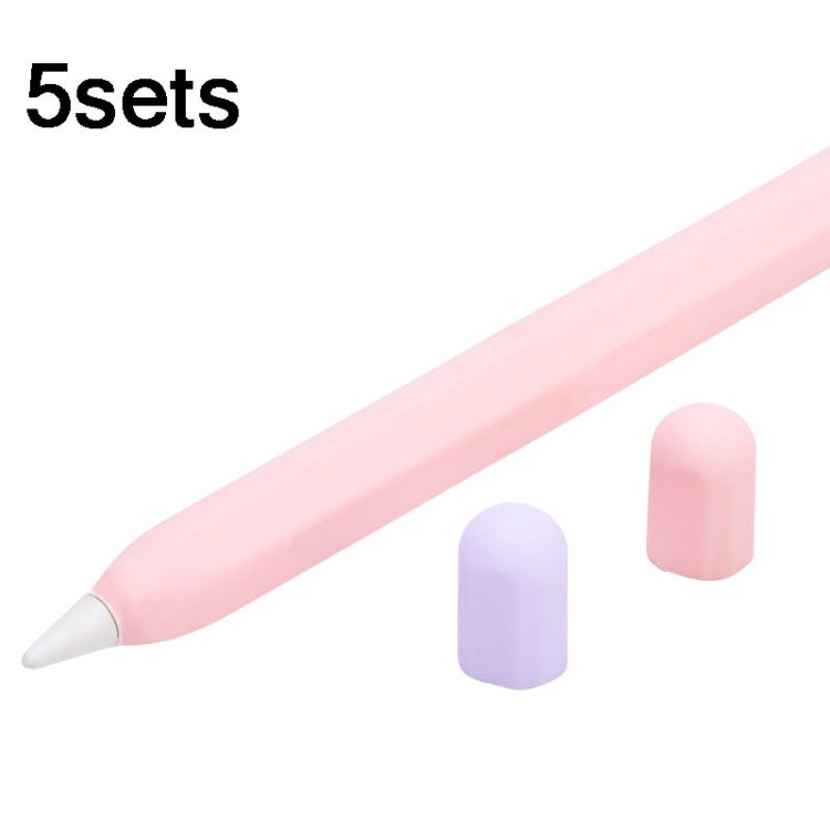 5sets 3 in 1 Stylus Silicone Protective Cover + Two-Color Pen Cap Set For Apple Pencil 2(Girl Pink) - Pencil Accessories by buy2fix | Online Shopping UK | buy2fix