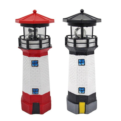 Outdoor Garden Decoration Solar Lighthouse Resin LED Revolving Light(Black White) - Solar Lights by buy2fix | Online Shopping UK | buy2fix