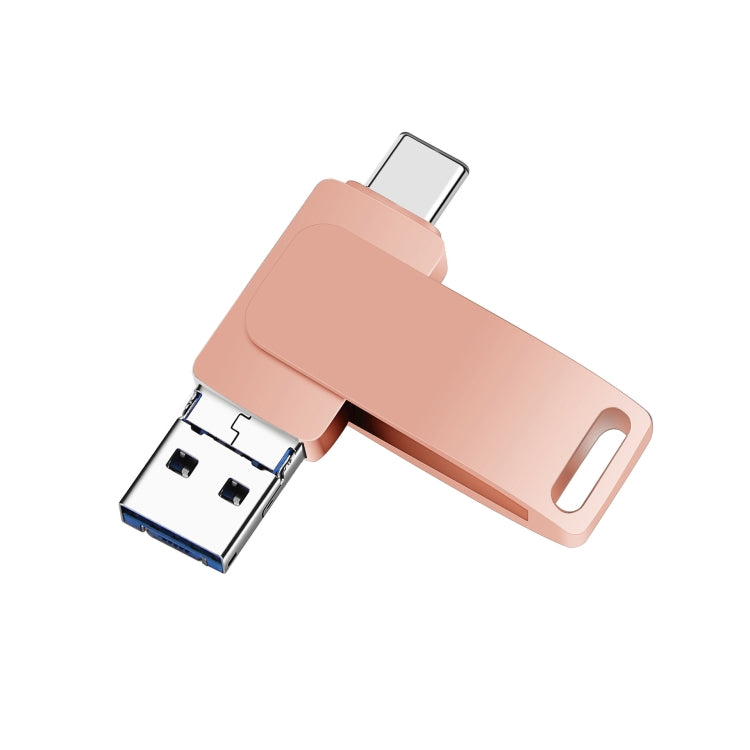 64GB USB 3.0 + 8 Pin + USB-C / Type-C 3 in 1 Phone Computer Metal Rotatable U-Disk(Pink) - U Disk & Card Reader by buy2fix | Online Shopping UK | buy2fix