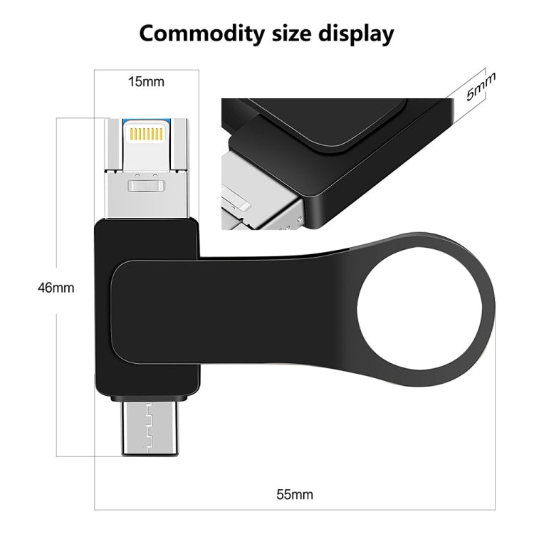 64GB USB 3.0 + 8 Pin + USB-C / Type-C 3 in 1 Mobile Computer Metal U-Disk(Black) - U Disk & Card Reader by buy2fix | Online Shopping UK | buy2fix