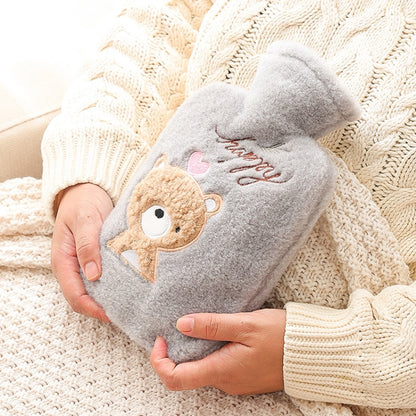 Hot Compress Stomach Hot Water Bottle Flannel Cover Cartoon Hand Warmer(Light Grey) - Hot Water Bags by buy2fix | Online Shopping UK | buy2fix