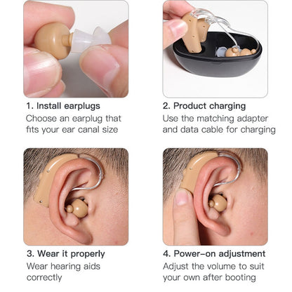 Elderly Use Can Charge Sound Amplifier Hearing Aid, Specification: US Plug(Skin Color Double Machine+Black Charging Bin) - Hearing Aids by buy2fix | Online Shopping UK | buy2fix