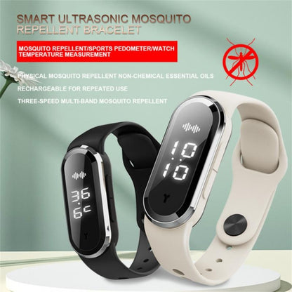 M21  Ultrasonic Mosquito Repellent Bracelet with Step Counter & Clock & Temperature Function(Black) - Repellent Wristband by buy2fix | Online Shopping UK | buy2fix