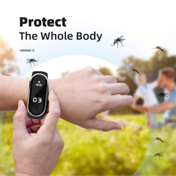 M21  Ultrasonic Mosquito Repellent Bracelet with Step Counter & Clock & Temperature Function(Black) - Repellent Wristband by buy2fix | Online Shopping UK | buy2fix