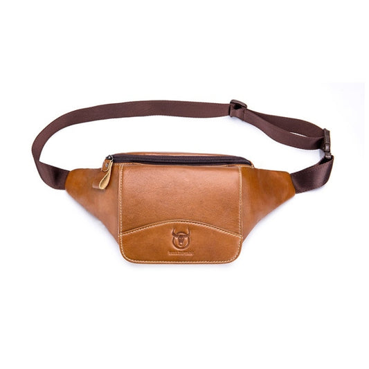 BULL CAPTAIN Cowhide Waist Bag Large Capacity Multifunctional Wallet For Men(Yellow Brown) - Single-shoulder Bags by BULL CAPTAIN | Online Shopping UK | buy2fix