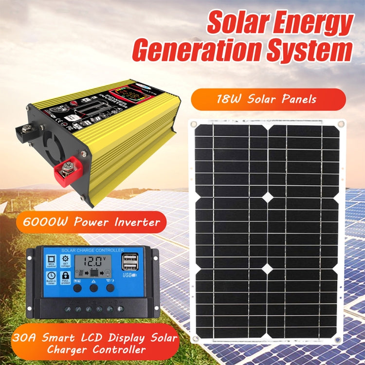 Tang 3 Generations Home Solar Generator Inverter+30A Controller+18W 12V Solar Panel, Specification: Yellow 12V To 220V - Modified Square Wave by buy2fix | Online Shopping UK | buy2fix