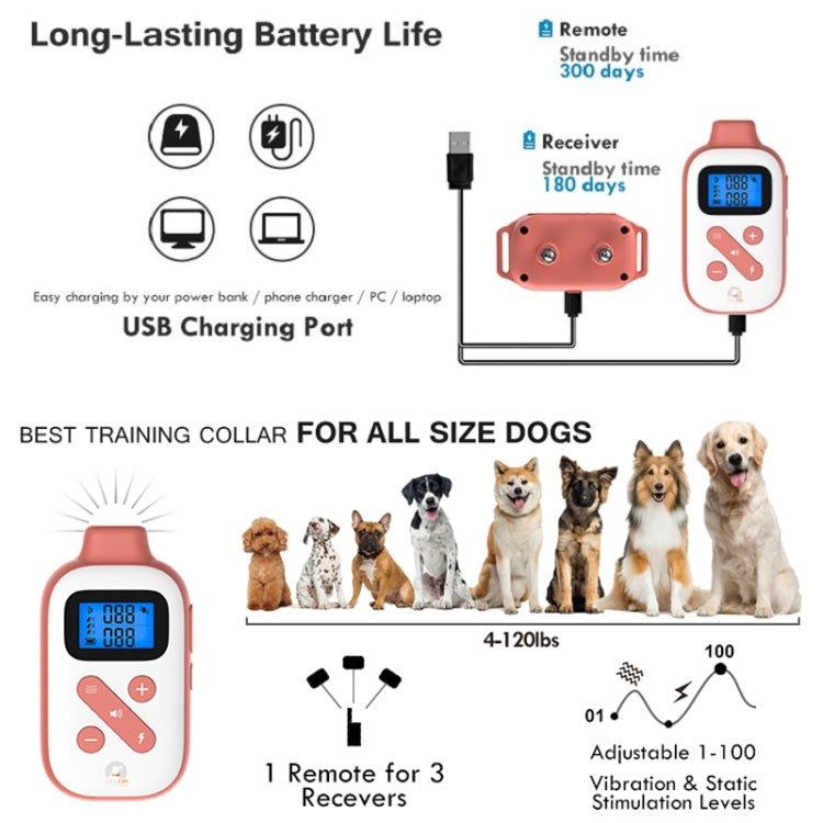 PaiPaitek PD523 1000m Remote Control Rechargeable Waterproof Dog Trainer - Training Aids by PaiPaitek | Online Shopping UK | buy2fix