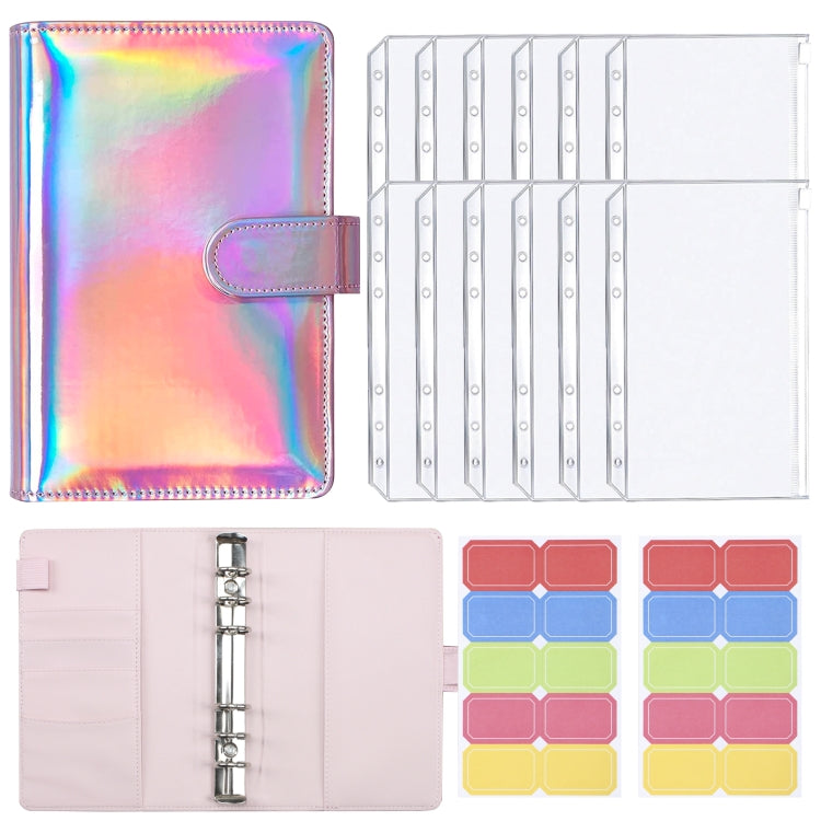 A6 Dazzling Color Loose-leaf Handbook Laser Macaroon PU Cash Budget Book(Laser Pink) - Notebooks by buy2fix | Online Shopping UK | buy2fix