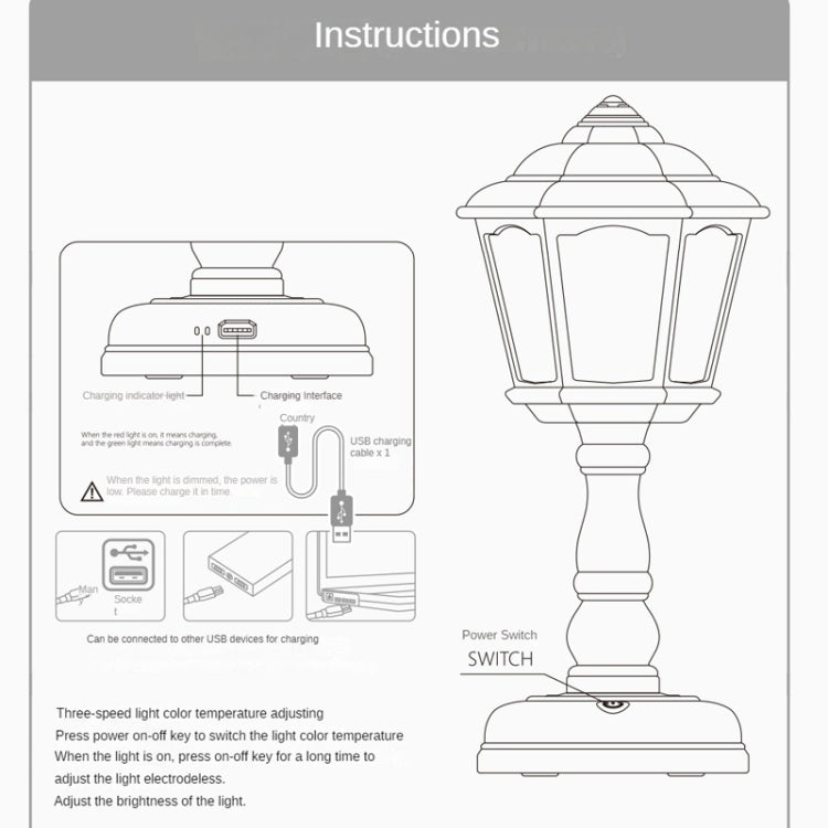 GIVELONG Retro Table Lamp USB Charging Small Night Light, Style: 321-2 Yellow - Bedside Light by GIVELONG | Online Shopping UK | buy2fix