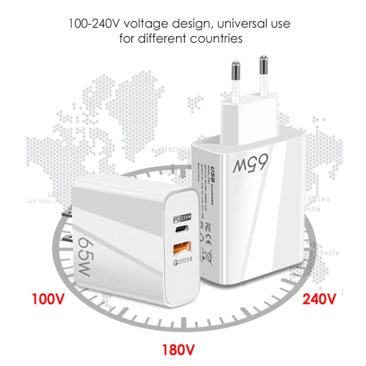 A502 65W USB-C/Type-C+USB Dual Port GaN Charger QC3.0 Laptop Universal Charger US Plug Black - USB Charger by buy2fix | Online Shopping UK | buy2fix