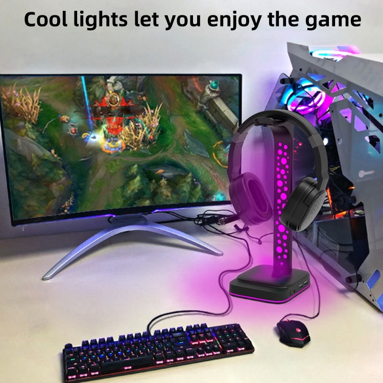 3.5mm Audio RGB Illuminated Headset Holder Dual USB Gaming Headset Display Rack(With Headphone Jack Black) - Headset Stand by buy2fix | Online Shopping UK | buy2fix