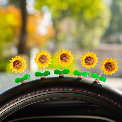 5pcs /Set Cute Sunflower Car Ornament Car Center Console Shaking Flowers Decoration, Style: A Model - Ornaments by buy2fix | Online Shopping UK | buy2fix