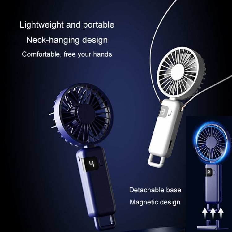 Portable Digital Display Hanging Neck Mute Small Fan USB Charging Handheld Foldable Fan(Blue) - Electric Fans by buy2fix | Online Shopping UK | buy2fix