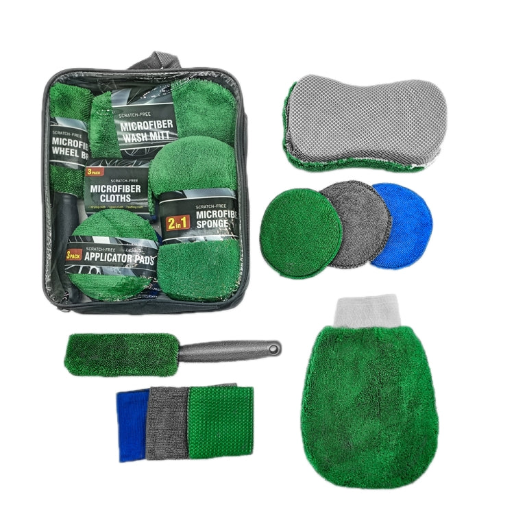 9pcs /Set Car Detailing Gloves Rags Waxing Cleaning Set(Green) - Car washing supplies by buy2fix | Online Shopping UK | buy2fix