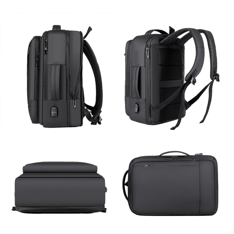 Expandable Business Waterproof Laptop Backpack With USB Port(Black) - Backpack by buy2fix | Online Shopping UK | buy2fix