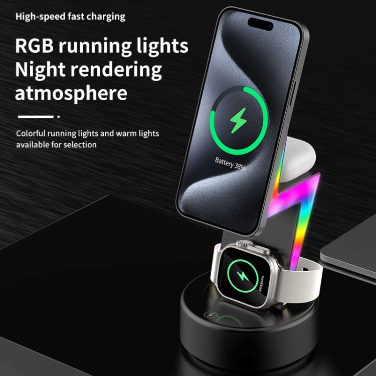 For Apple Series 3 In 1 RGB Light Magsafe Magnetic Mobile Phone Holder Wireless Charger(Black) - Wireless Charger by buy2fix | Online Shopping UK | buy2fix