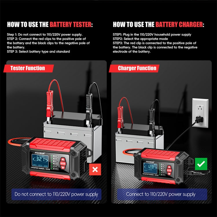 FOXSUR Cars Motorcycles 12V Lithium Cattery Charger With Battery Detection(US Plug) - Battery Charger by FOXSUR | Online Shopping UK | buy2fix