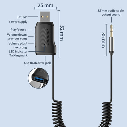 Bluetooth 5.4 Adapter Car Bluetooth Receiver Support U Disk Play AUX To USB - Bluetooth Adapters by buy2fix | Online Shopping UK | buy2fix